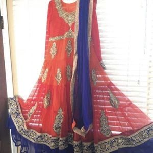 Orange and blue Indian anarkali dress